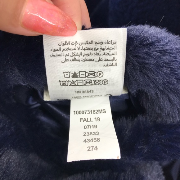 Maison Jules Navy Blue Reversible Faux Fur Long Sleeve Jacket Coat - Picture 15 of 16